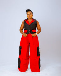 Bambi Cargo Trouser | Black and Red Aṣọ Òkè