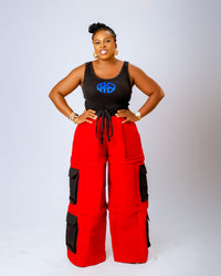 Bambi Cargo Trouser | Black and Red Aṣọ Òkè