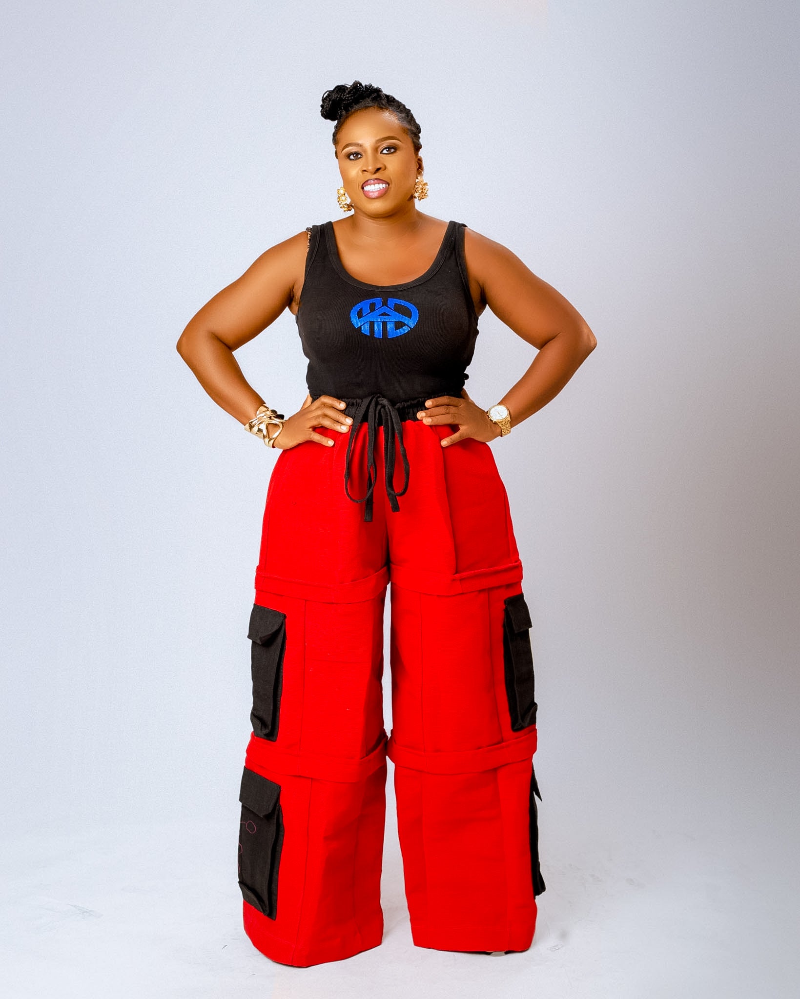 Bambi Cargo Trouser | Black and Red Aṣọ Òkè