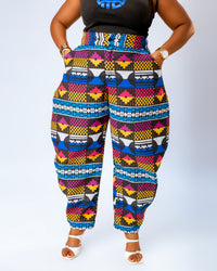 Nada Akwete Barrel Trouser | Blue Multicolor Print