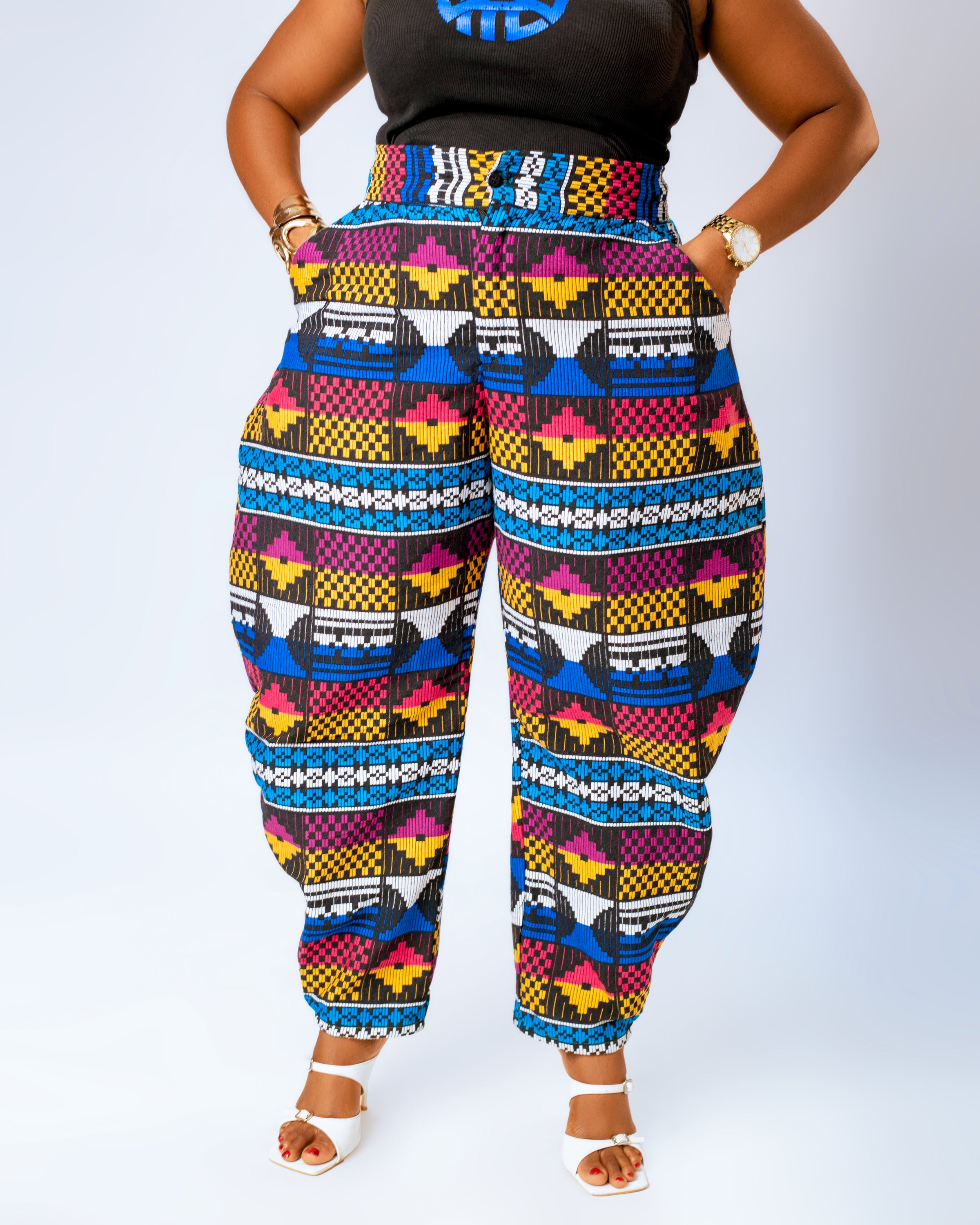 Nada Akwete Barrel Trouser | Blue Multicolor Print