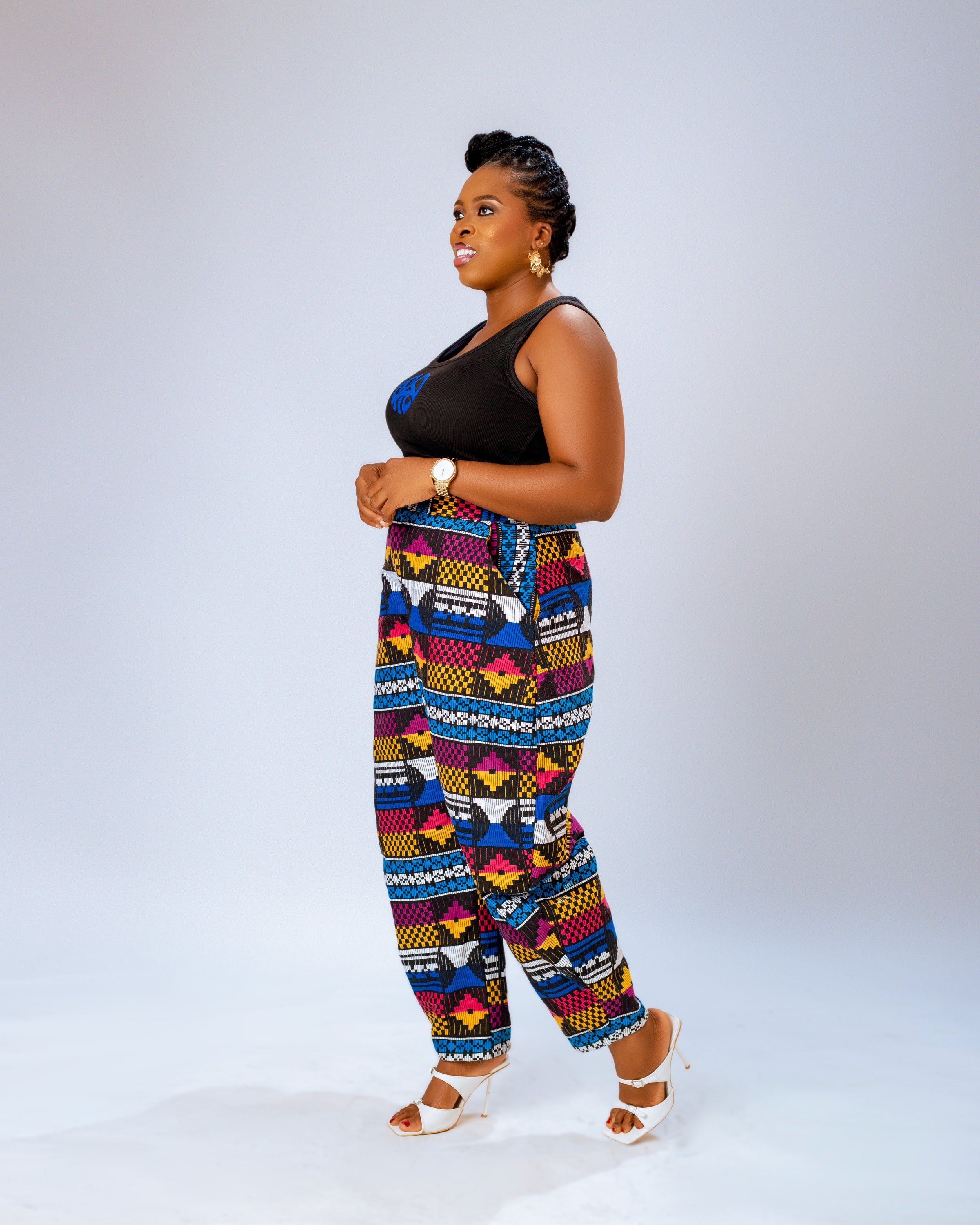 Nada Akwete Barrel Trouser | Blue Multicolor Print