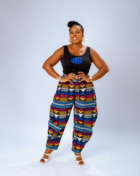 Nada Akwete Barrel Trouser | Blue Multicolor Print