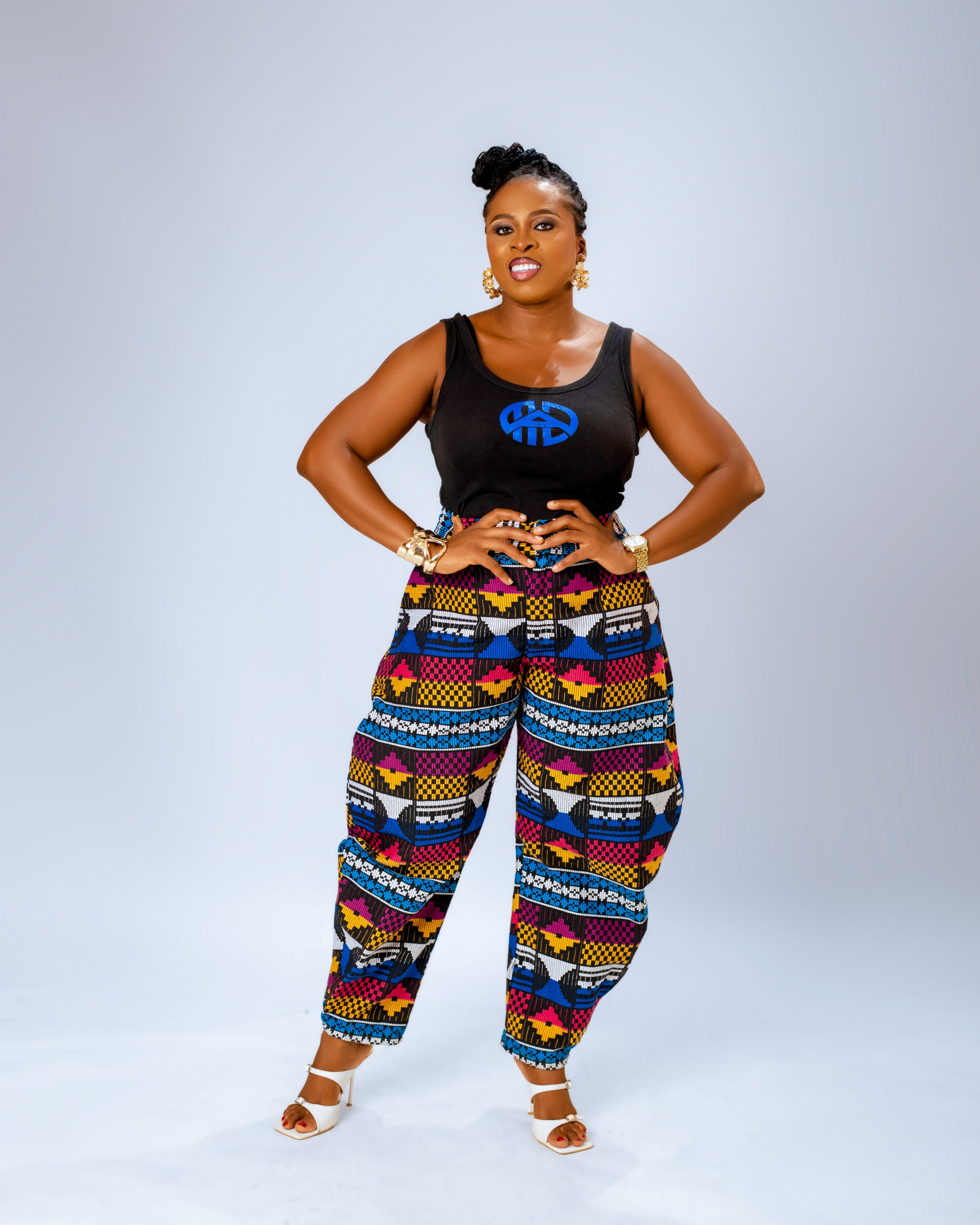 Nada Akwete Barrel Trouser | Blue Multicolor Print