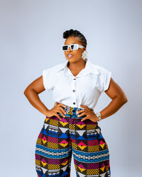 Nada Akwete Barrel Trouser | Blue Multicolor Print