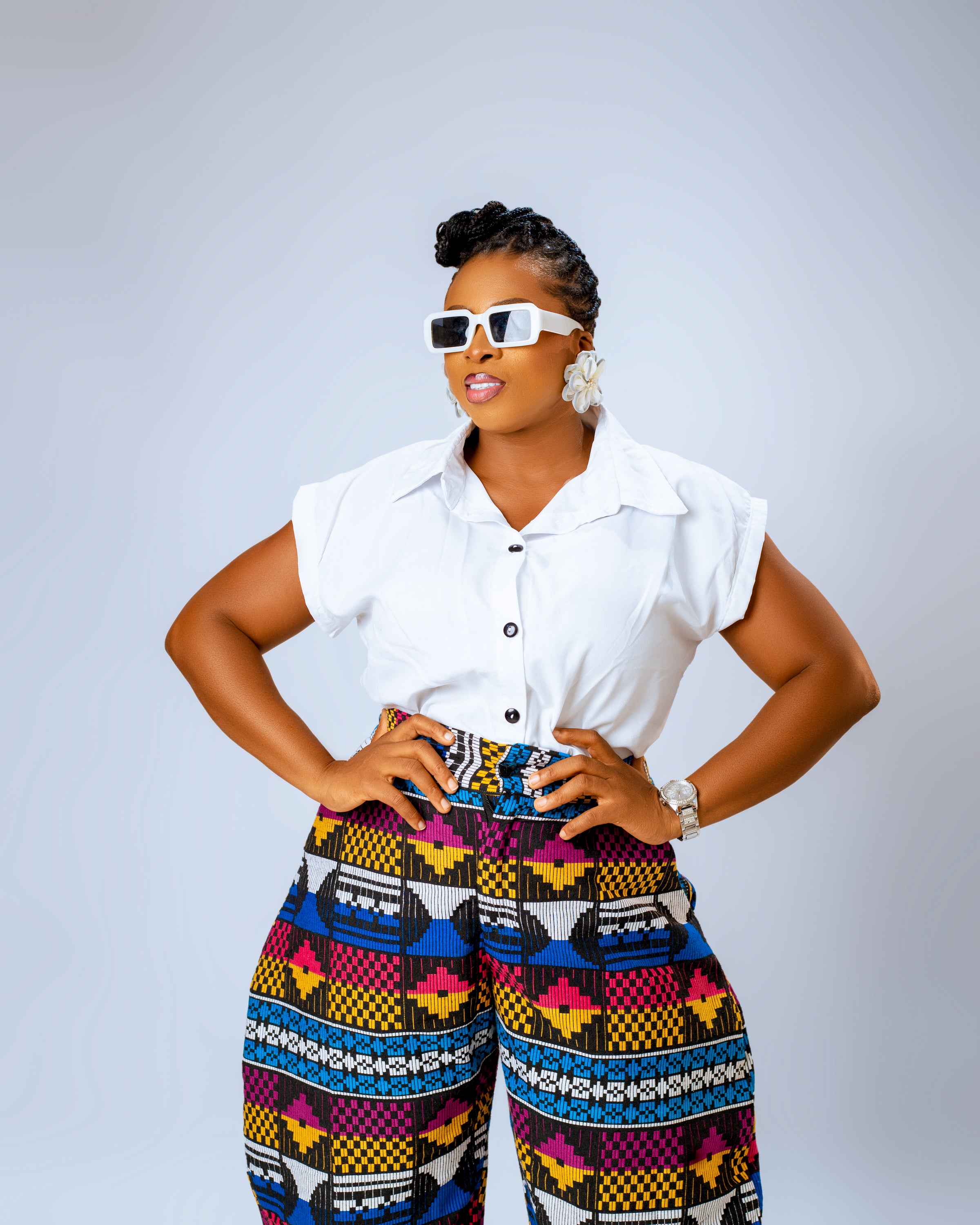 Nada Akwete Barrel Trouser | Blue Multicolor Print