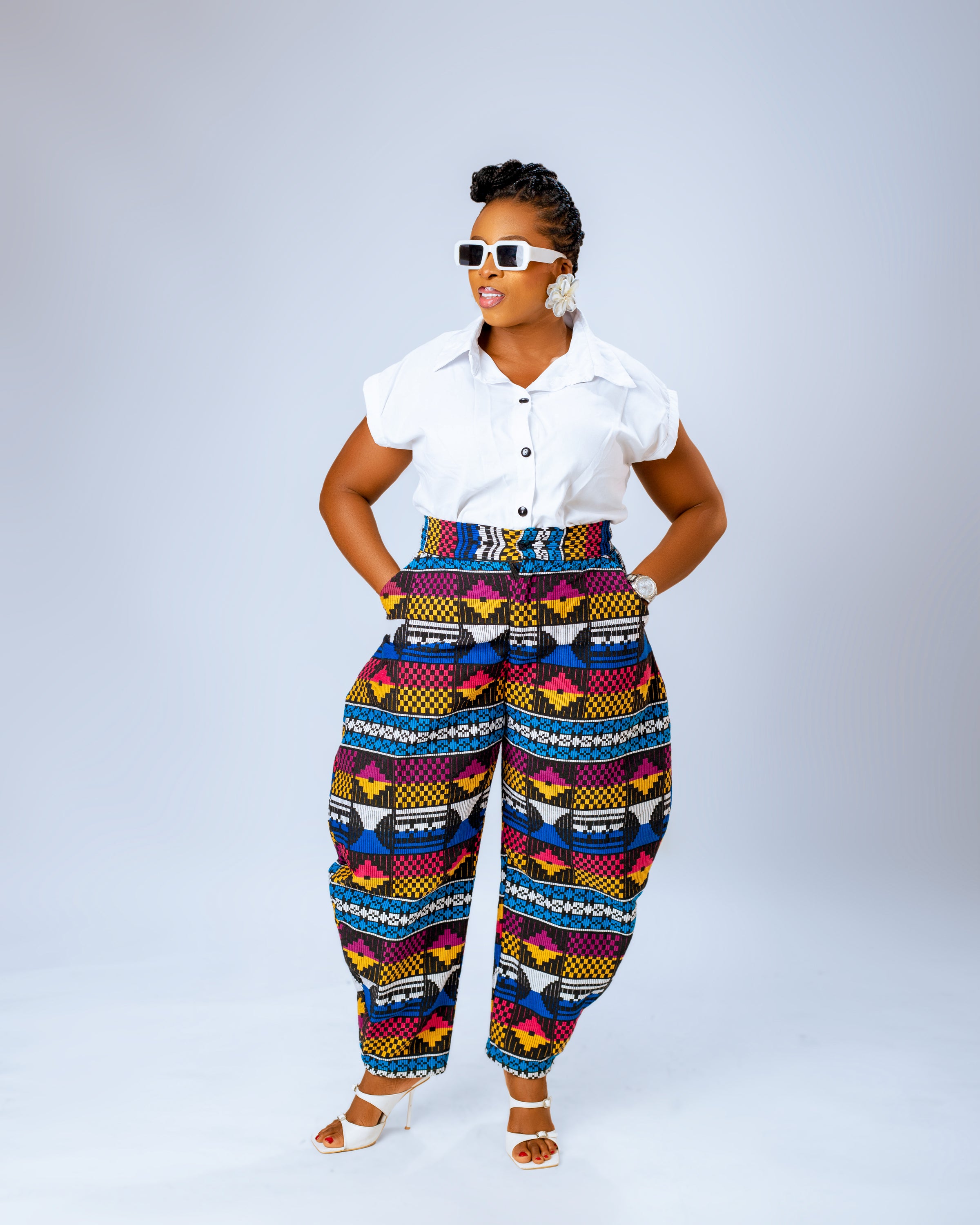 Nada Akwete Barrel Trouser | Blue Multicolor Print