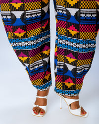 Nada Akwete Barrel Trouser | Blue Multicolor Print