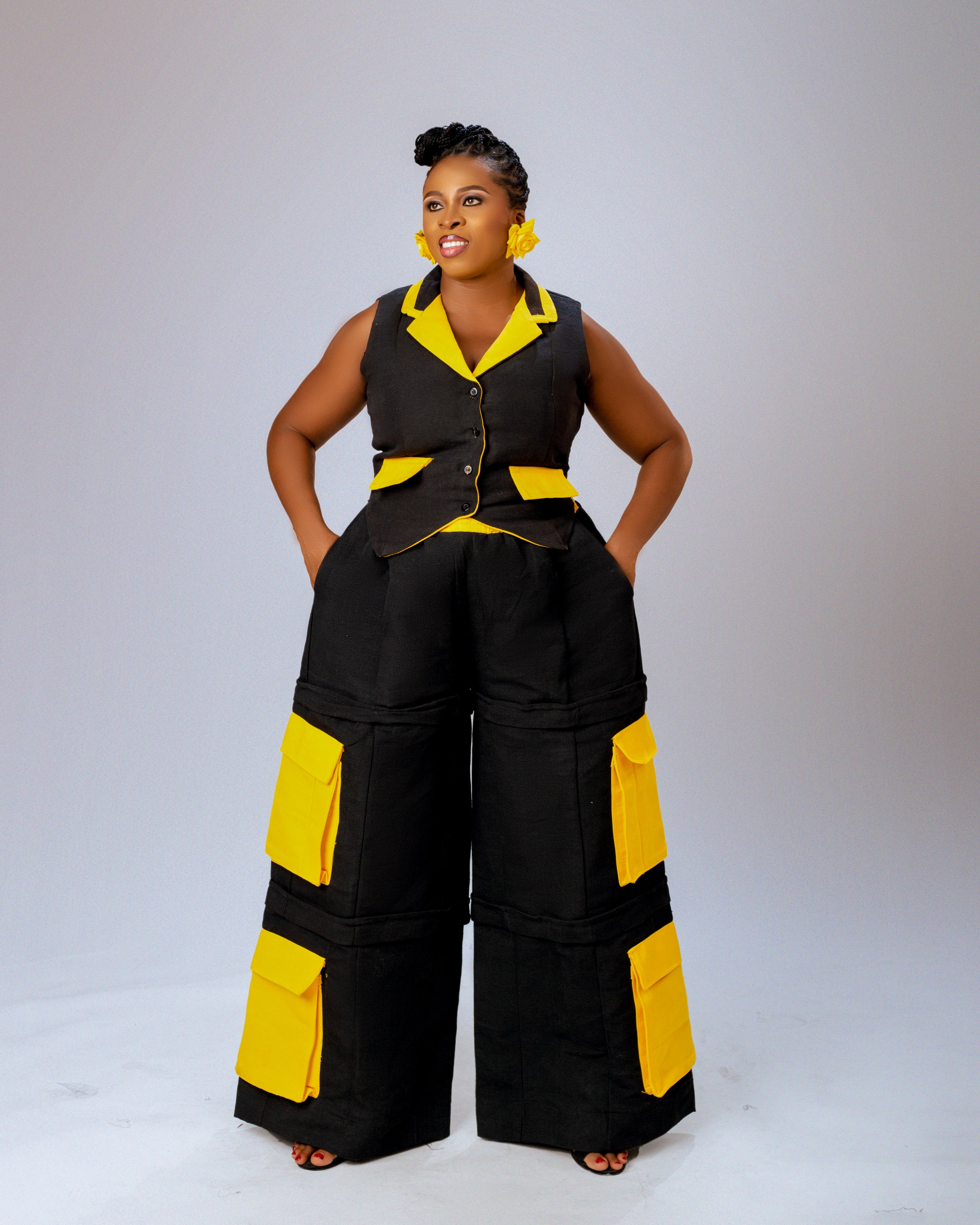 Banu Sleeveless Top | Black and Yellow Aṣọ Òke