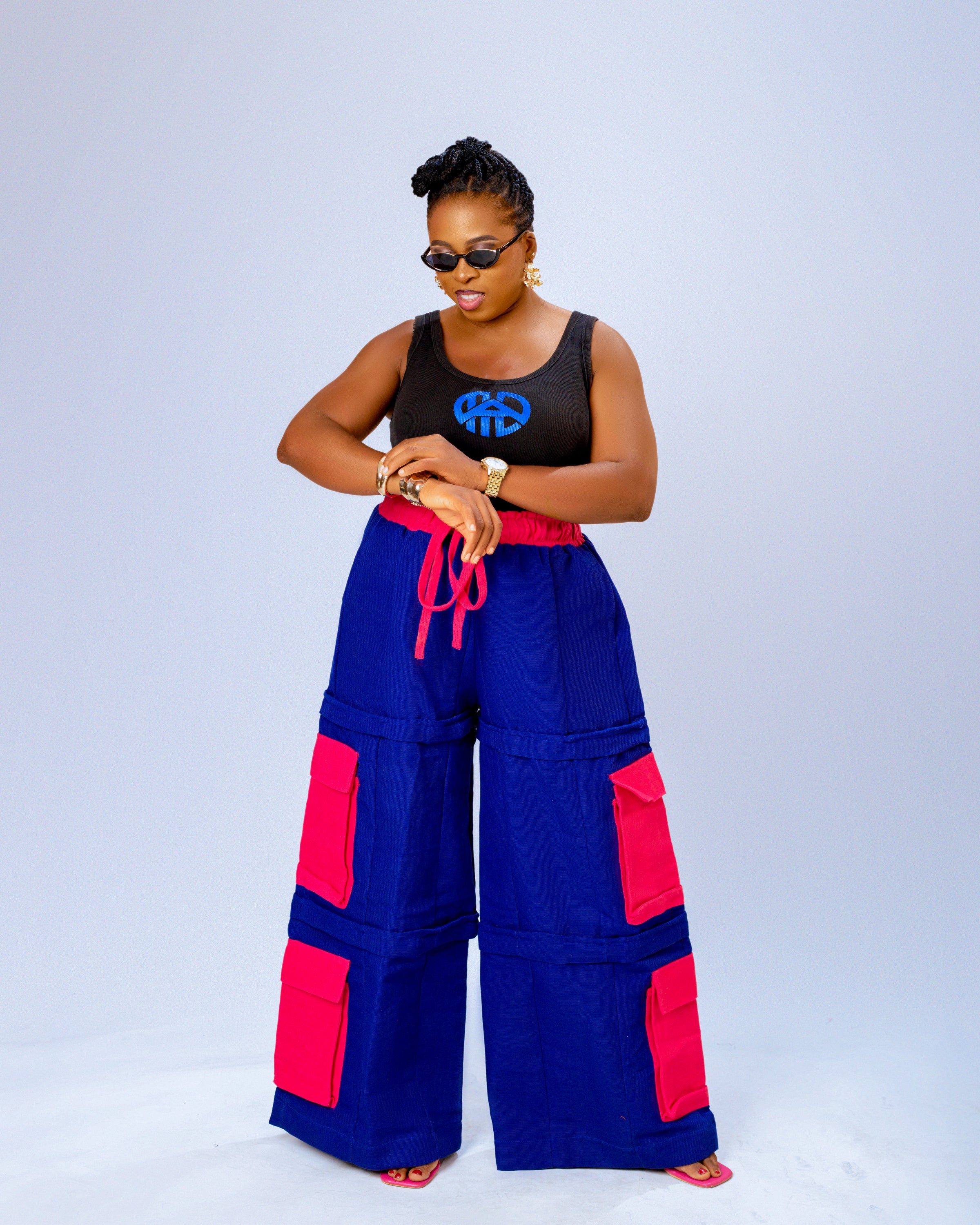 Banke Cargo Trouser | Blue and Pink Aṣọ Òkè