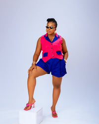 Banke  Sleeveless Top | Blue and Pink Aṣọ Òkè