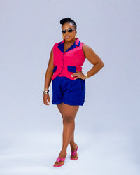 Banke Cargo Trouser | Blue and Pink Aṣọ Òkè