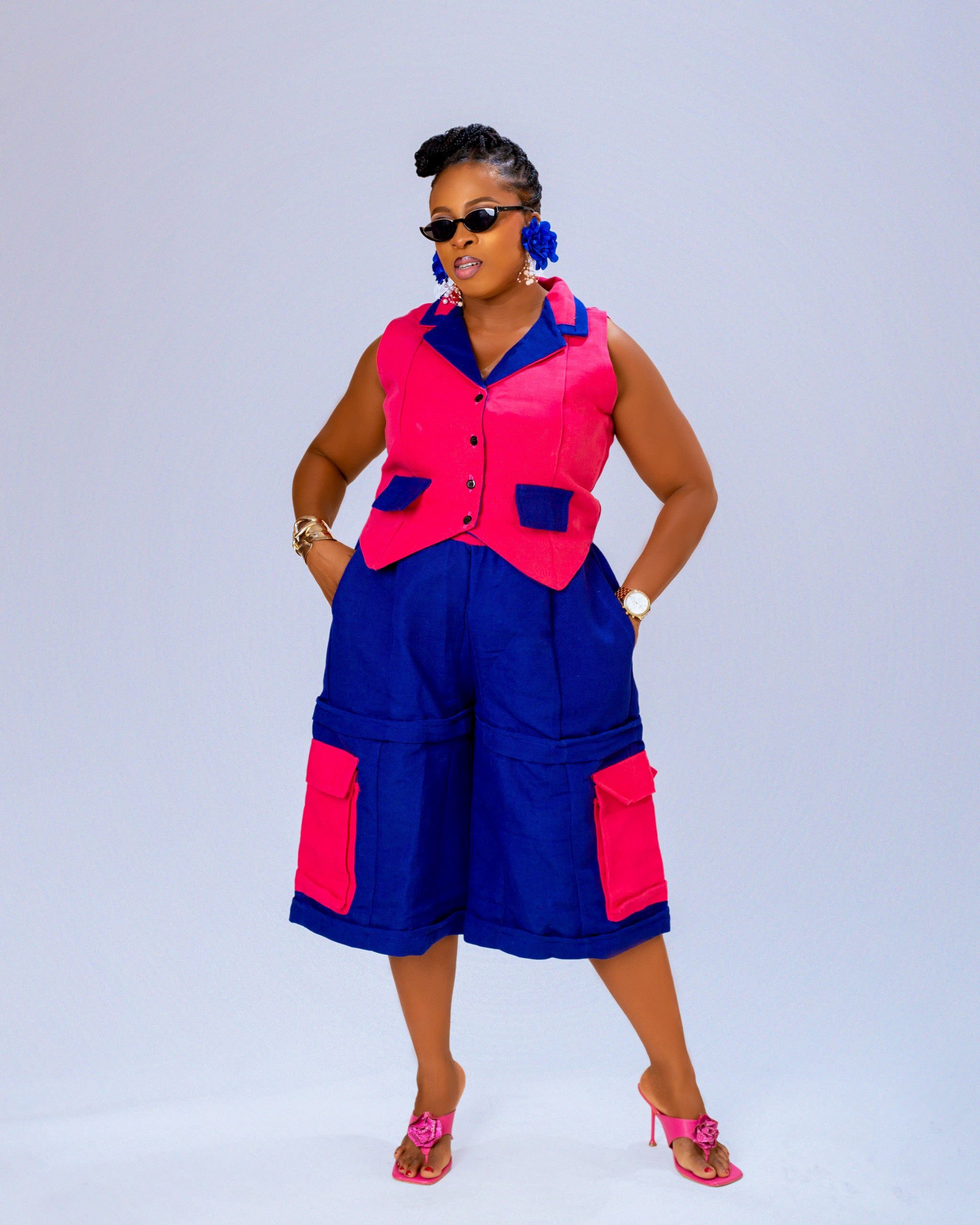 Banke Cargo Trouser | Blue and Pink Aṣọ Òkè