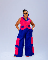 Banke Cargo Trouser | Blue and Pink Aṣọ Òkè