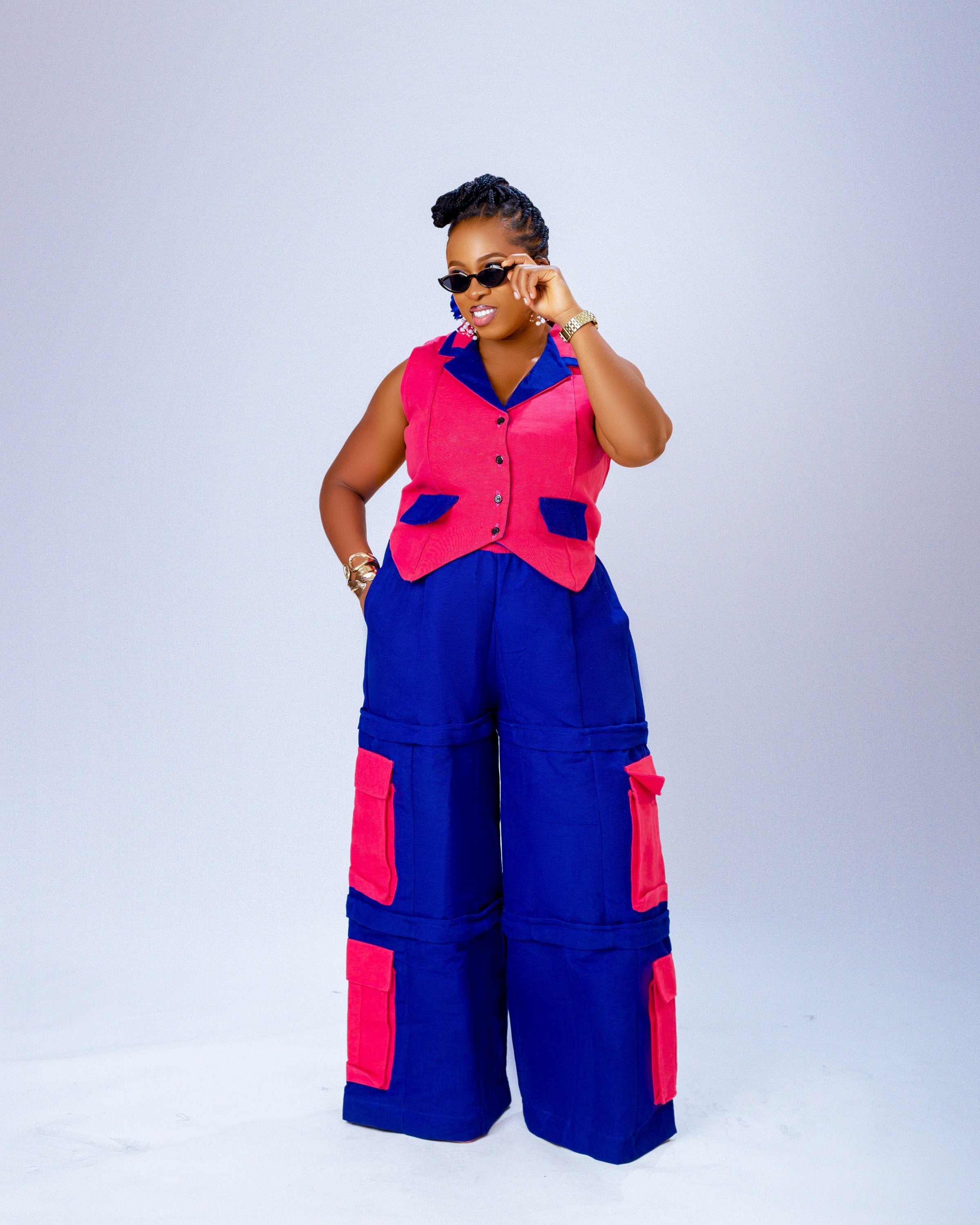 Banke Cargo Trouser | Blue and Pink Aṣọ Òkè