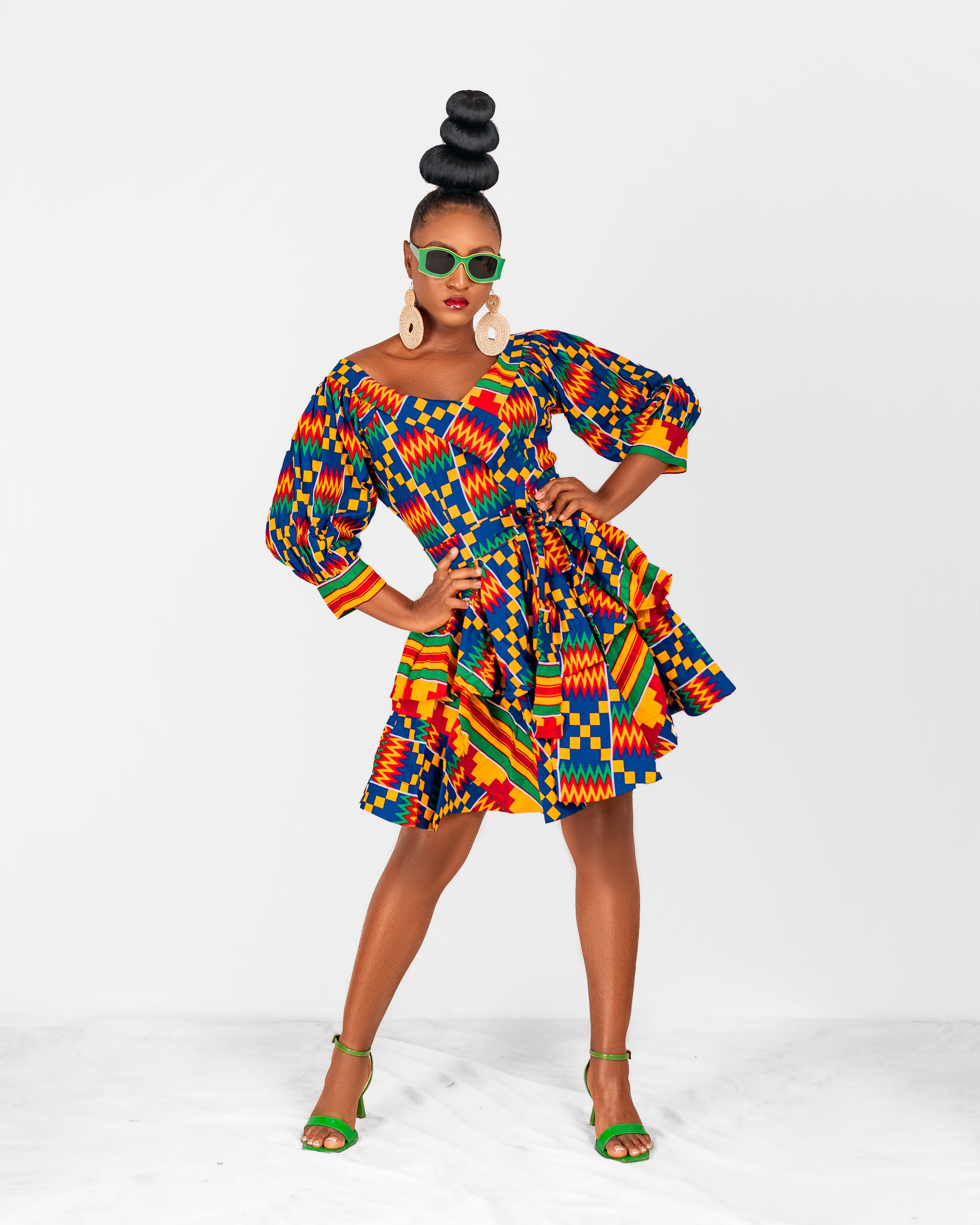 kente mini dress Ankara Dresses African Print Kente Short Dress Styles New In African Print Short Sleeve Mini Gathered