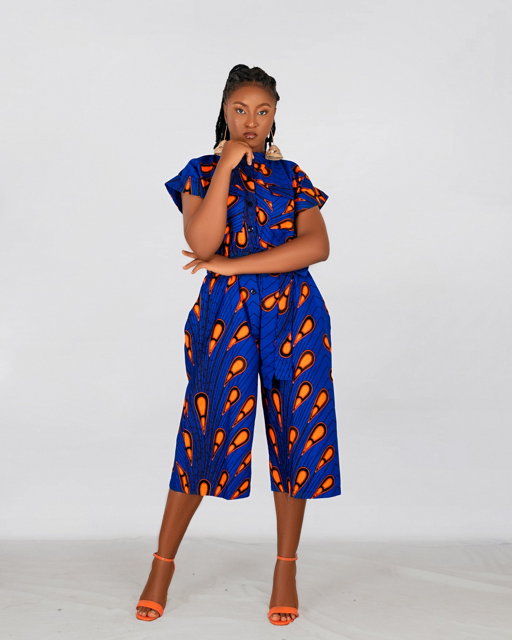 Kiekie Ankara Culotte Jumpsuit Blue and Orange African Print M.A.DKollection
