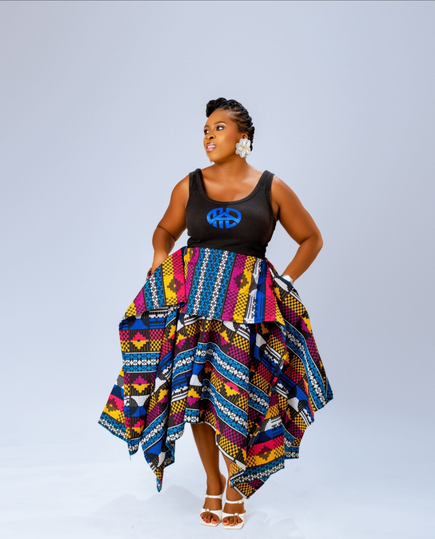 Nada Handkerchief  Midi Skirt | Multi Color Print