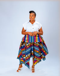 Nada Handkerchief  Midi Skirt | Multi Color Print