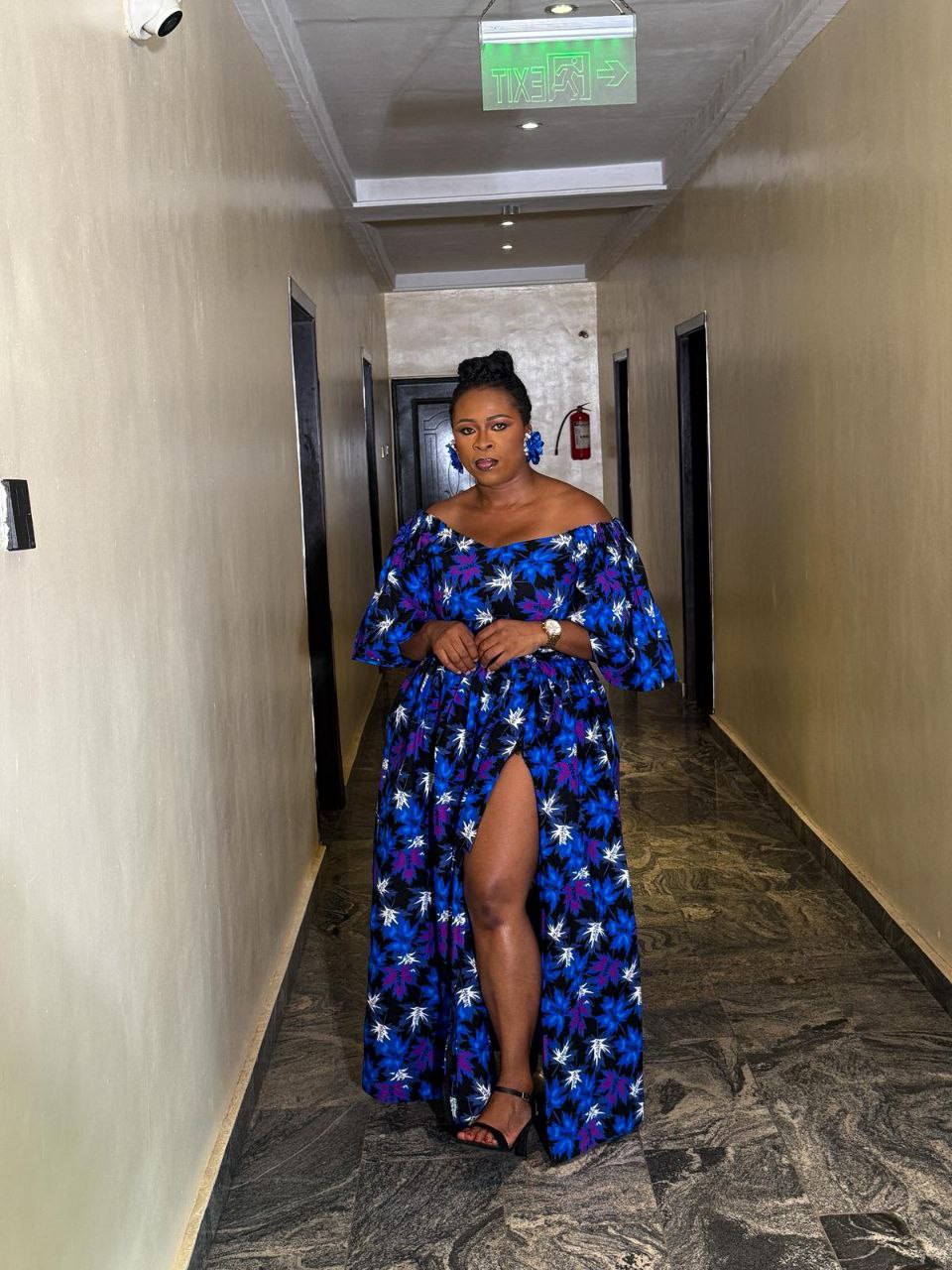 Chisom Ankara Off Shoulder Maxi Dress | Blue and Purple  Multicoloured African Print