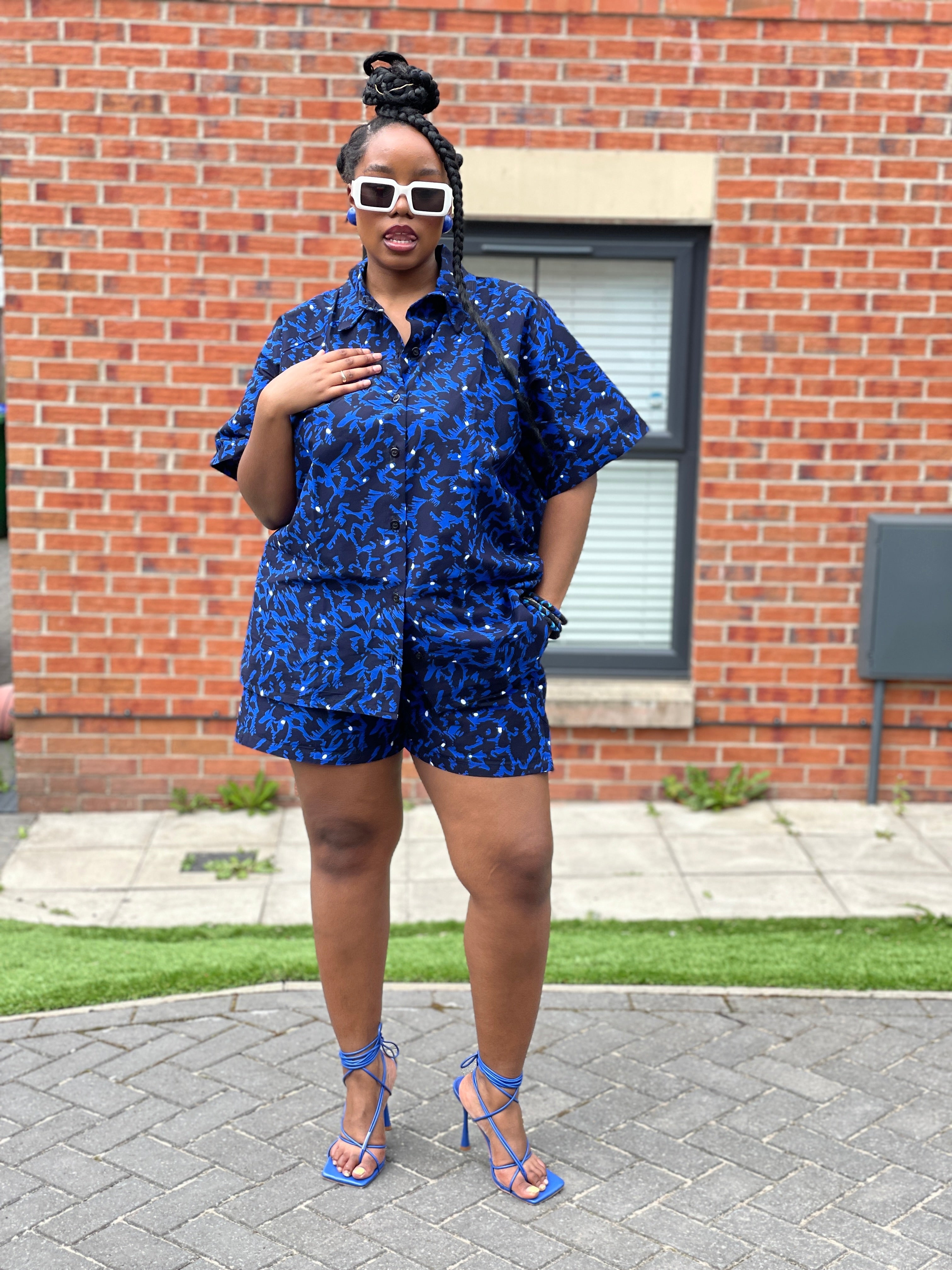 Amini Ankara Short Sleeve Shirt | Blue African Print – M.A.DKollection