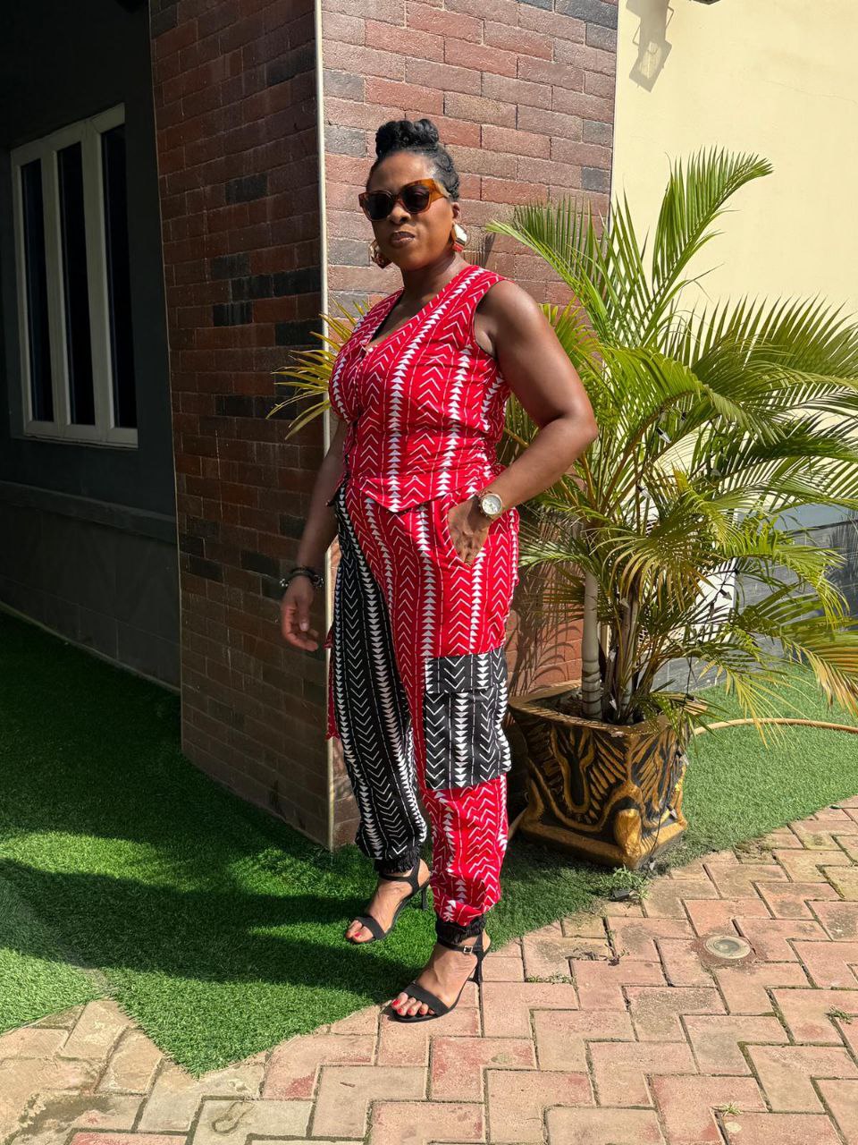 Erin Ankara Cargo Trouser | Orange and White African Print