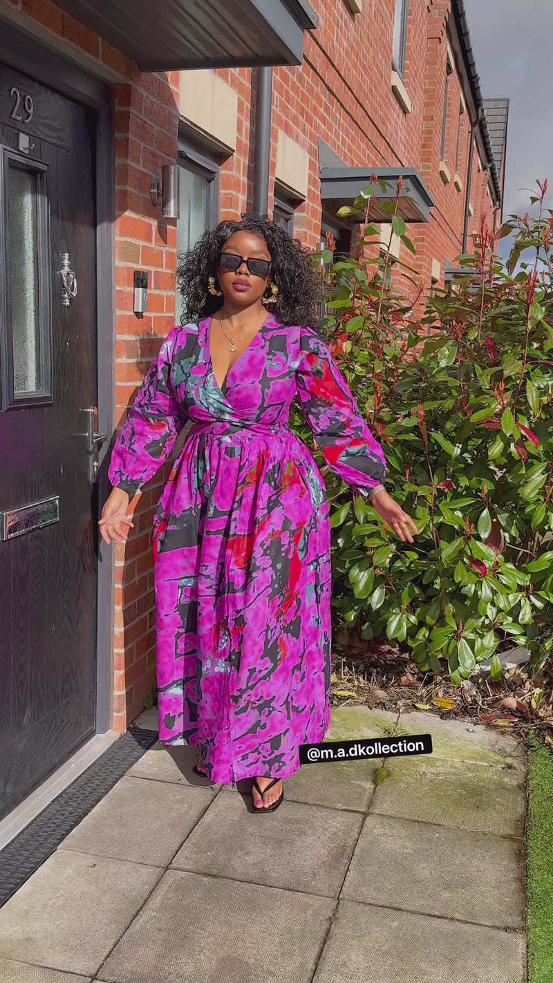 Odelia Ankara Maxi Dress | Purple African Print