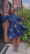 Eliyah Ankara Short flare Dress | Blue African Print