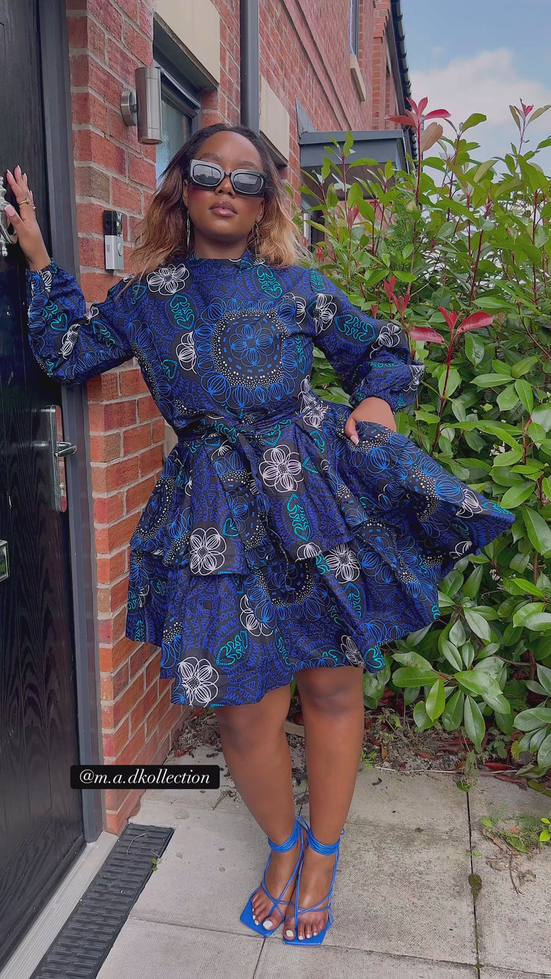 Eliyah Ankara Short flare Dress | Blue African Print