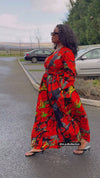 Ogechi Ankara Maxi Dress | Red Multicolor African Print