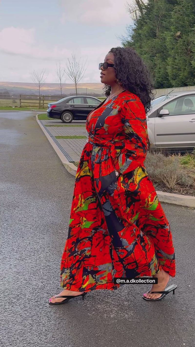 Ogechi Ankara Maxi Dress | Red Multicolor African Print