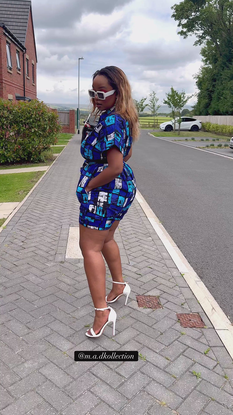 Temi Playsuit | Blue & White Print