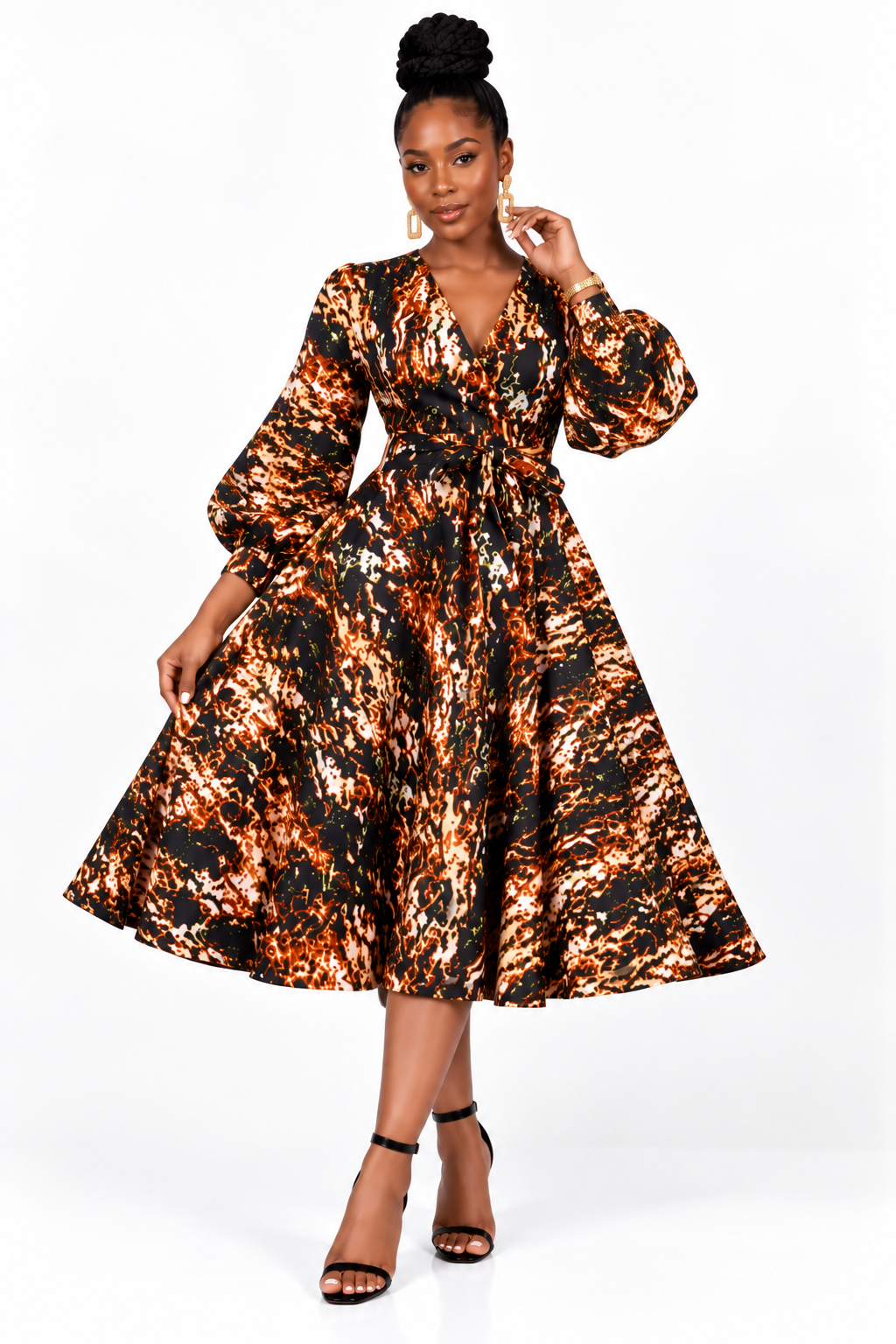 Dora Ankara Midi Dress | Brown and Black African Print