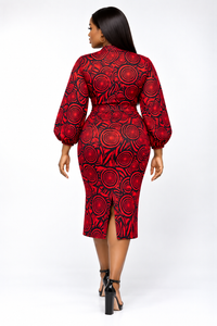 Qira Ankara Midi Dress | Red and Black African Print