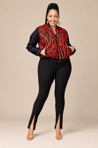 Winnie Ankara Bumper Jacket | Black and Red African Print
