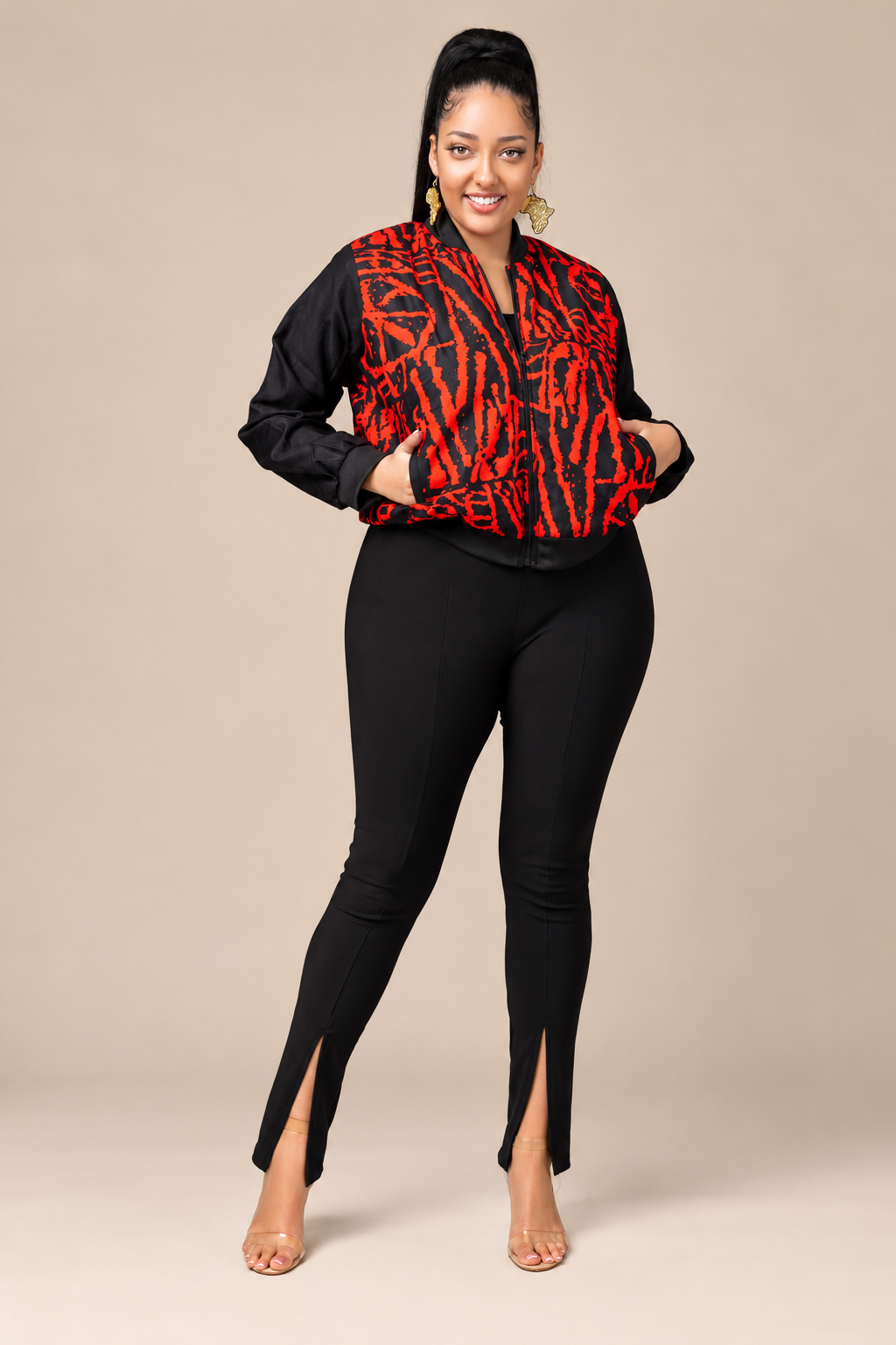 Winnie Ankara Bumper Jacket | Black and Red African Print