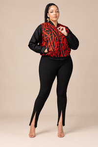 Winnie Ankara Bumper Jacket | Black and Red African Print
