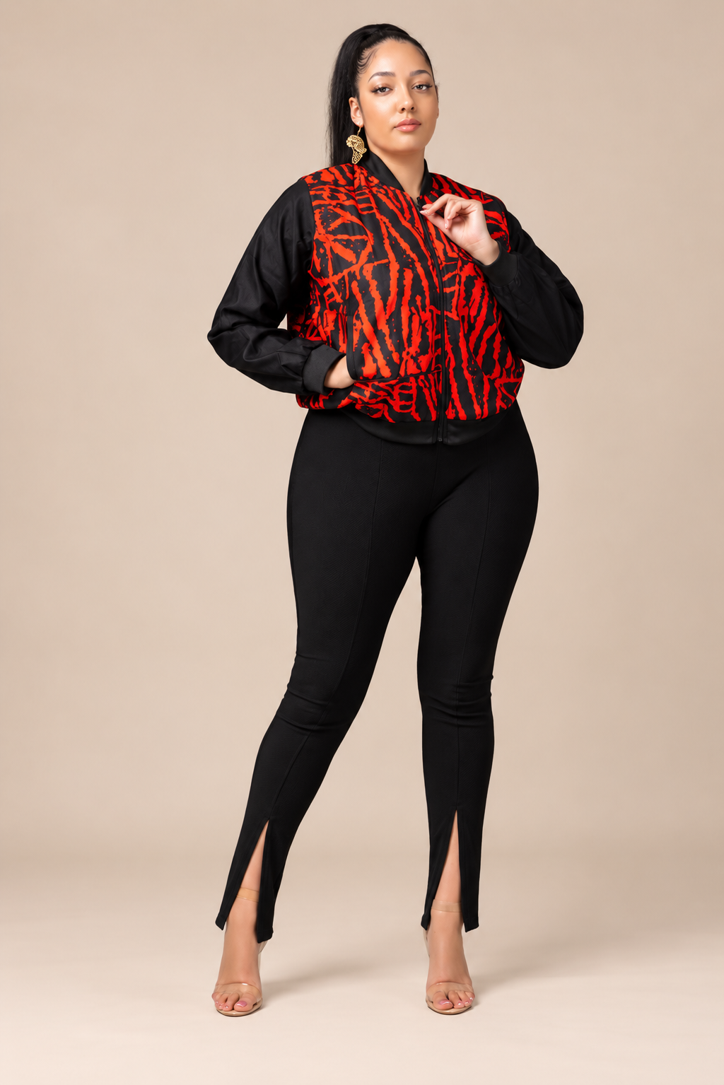 Winnie Ankara Bumper Jacket | Black and Red African Print