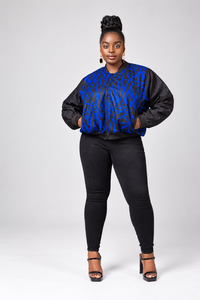 Wendy Ankara Mixed Print Bumper Jacket | Blue and Black African Print