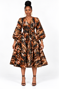 Dora Ankara Midi Dress | Brown and Black African Print