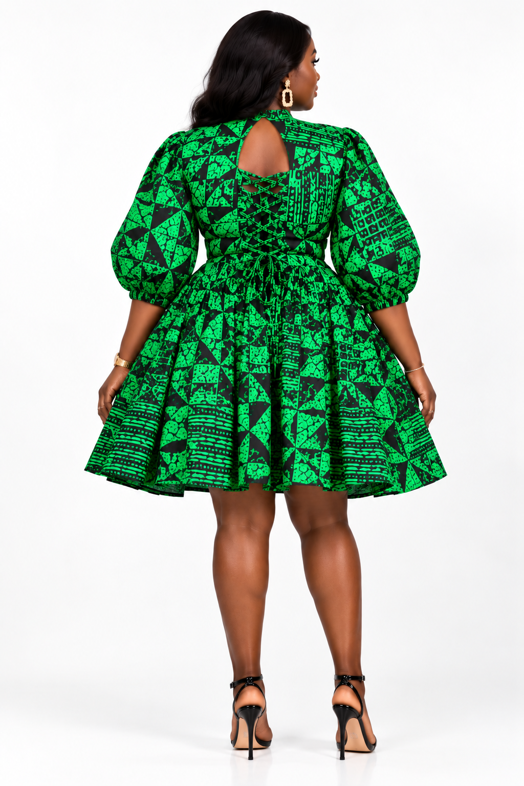Morayo Ankara Short Mini Dress | Green African Print