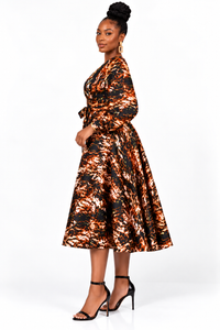 Dora Ankara Midi Dress | Brown and Black African Print