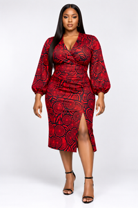 Qira Ankara Midi Dress | Red and Black African Print