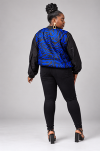 Wendy Ankara Mixed Print Bumper Jacket | Blue and Black African Print