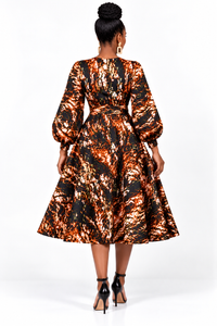 Dora Ankara Midi Dress | Brown and Black African Print