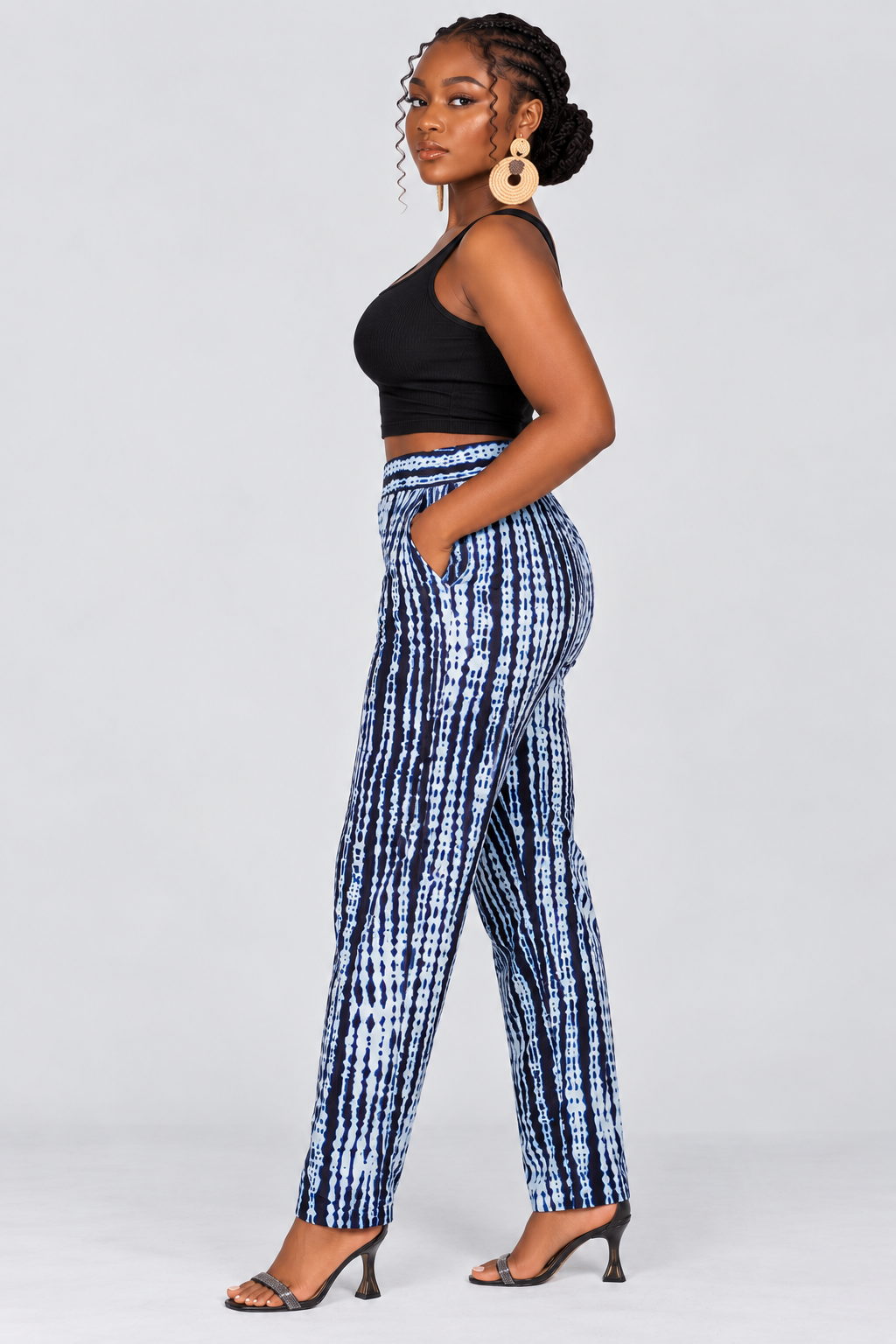 Gilia Ankara High waisted Trouser | Black and White African Print