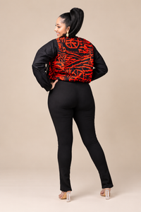 Winnie Ankara Bumper Jacket | Black and Red African Print