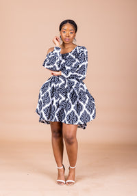 Stella Ankara Midi Women’s Dress | Black and White African Print