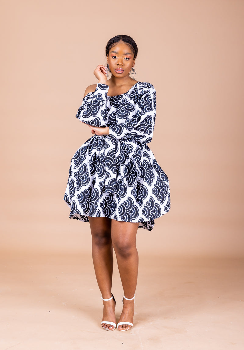 Stella Ankara Midi Women’s Dress | Black and White African Print