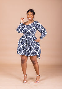 Stella Ankara Midi Women’s Dress | Black and White African Print